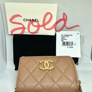 Brand New CHANEL 23B Dark Beige Caviar Leather Key Holder NQ334